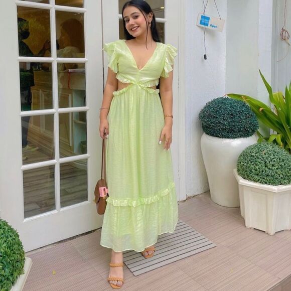 H&M Cut Out Frills Green Dress Ties - Picture 8 of 8